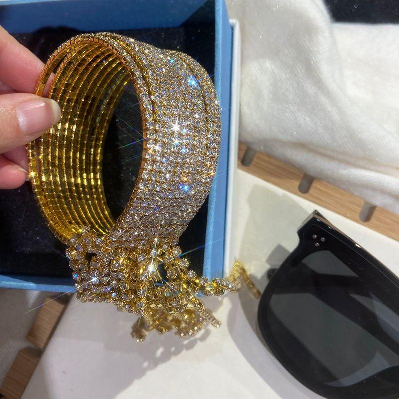 European and American Multi-Row Starry Full of Crystals Bracelet Slightly Elastic Women Stage Tassel Bracelet Evening Party Rhinestone Hand Jewelry