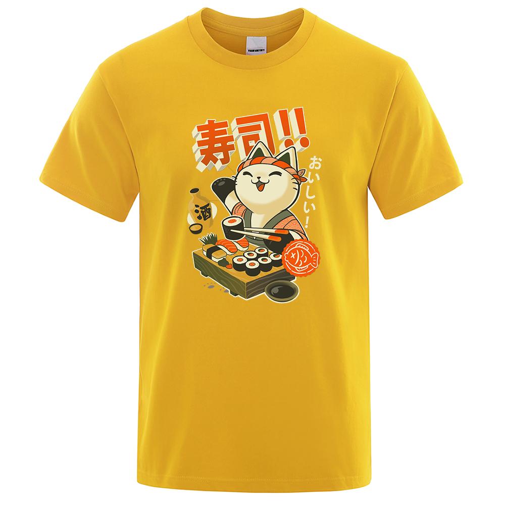 Japonsko Sushi Šéfkuchař Kočka Kreslené Filmy Pánské Tričko Oversized Volné Oblečení Street Bavlna Trička Módní Trička