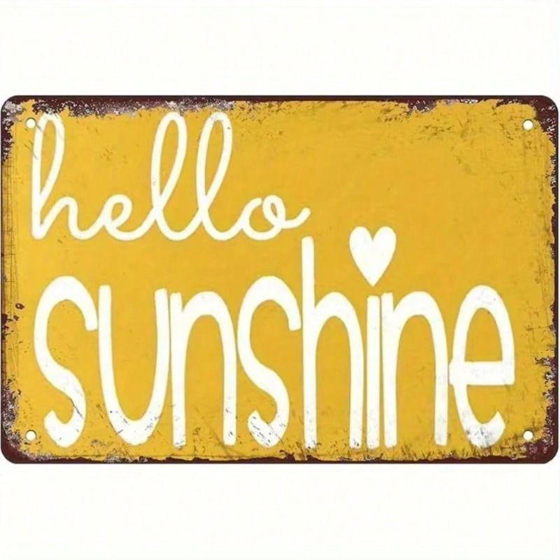 Retro Metal Tin Sign Wall Decor Hello Sunshine Vintage Art for Home Bar Cafe