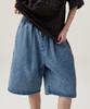 URBANAGE Bermuda Single-Pleat Elastic Denim Shorts Light Blue