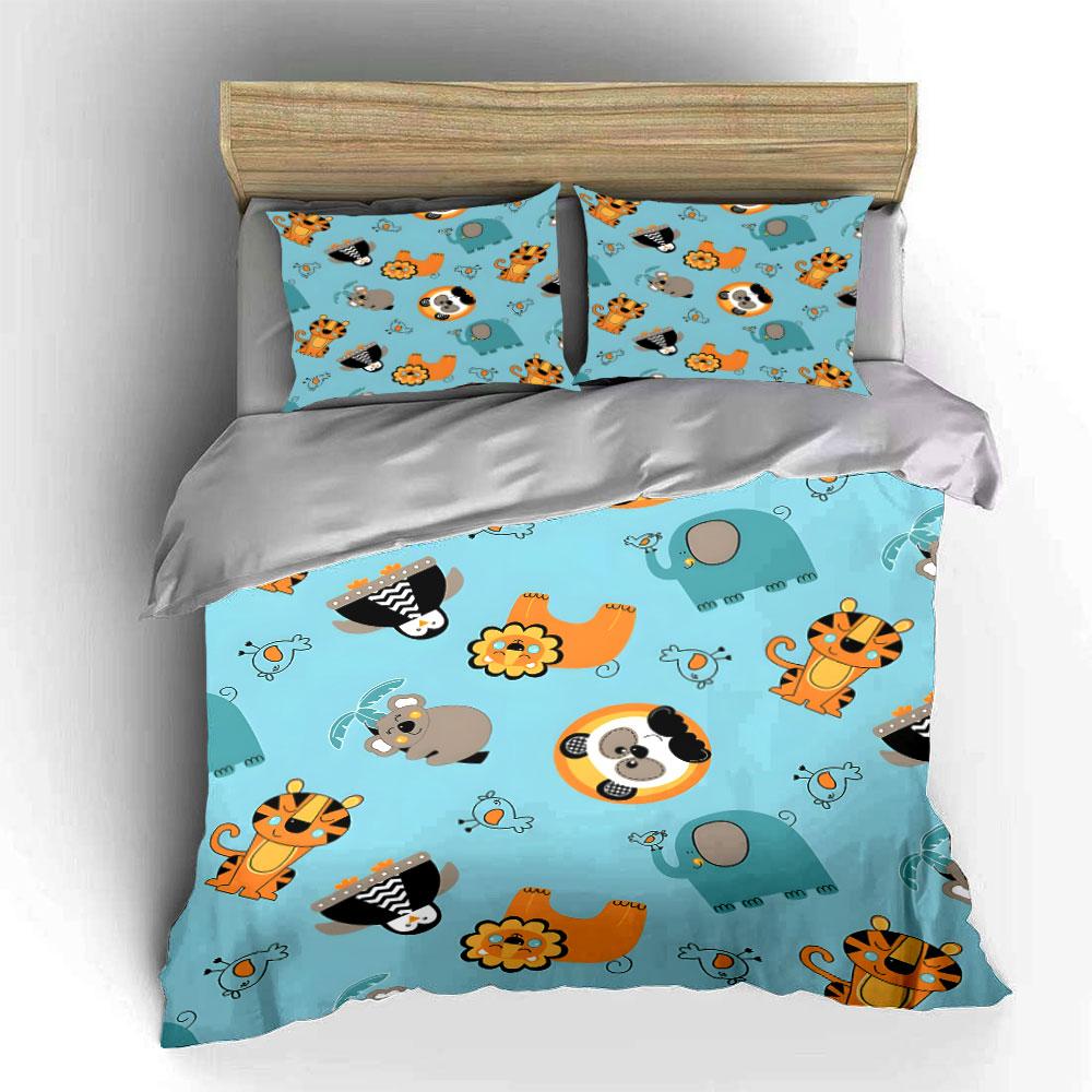 Cute Cartoon Animals Pattern Bedding Duvet Cover Set  (1*Duvet Cover 2*Pillowcases, Without Duvet Insert)