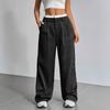 Women's Contrast Waistband High Waist Pinstripe Wide Leg Loose Straight No Stretch Office Casual Suit Trousers