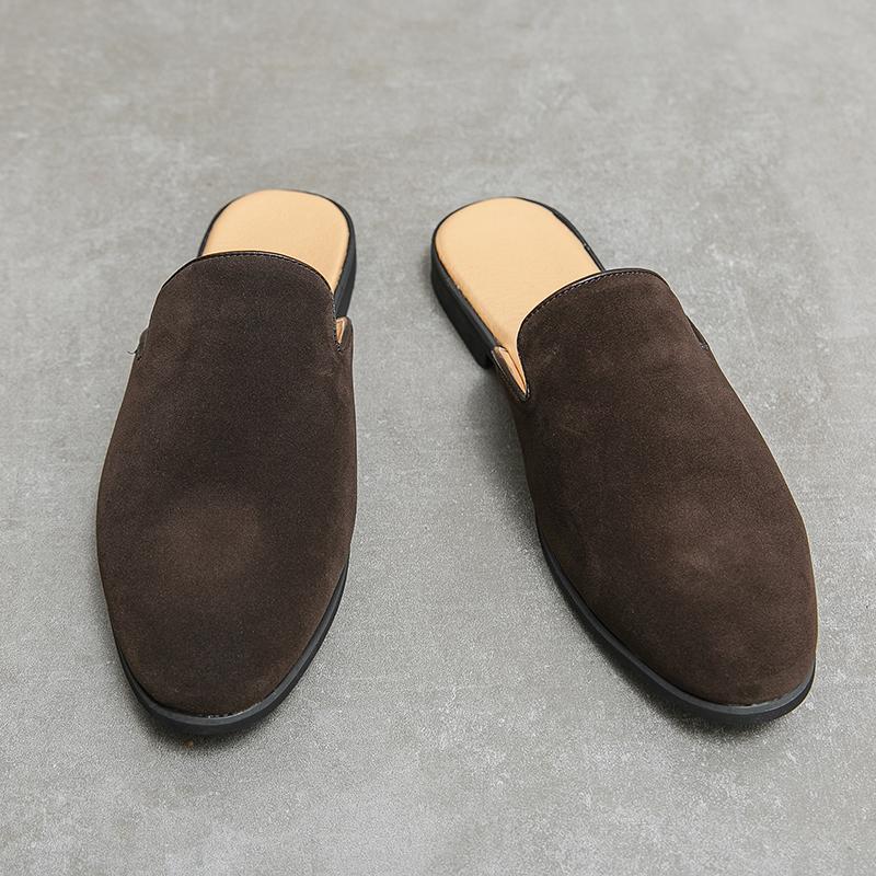 Fashion Men's Recoilless Half Slippers for Summer 2026 Frosted Leather Loafers Suede Leather Slippers for Men Zapatos Casuales