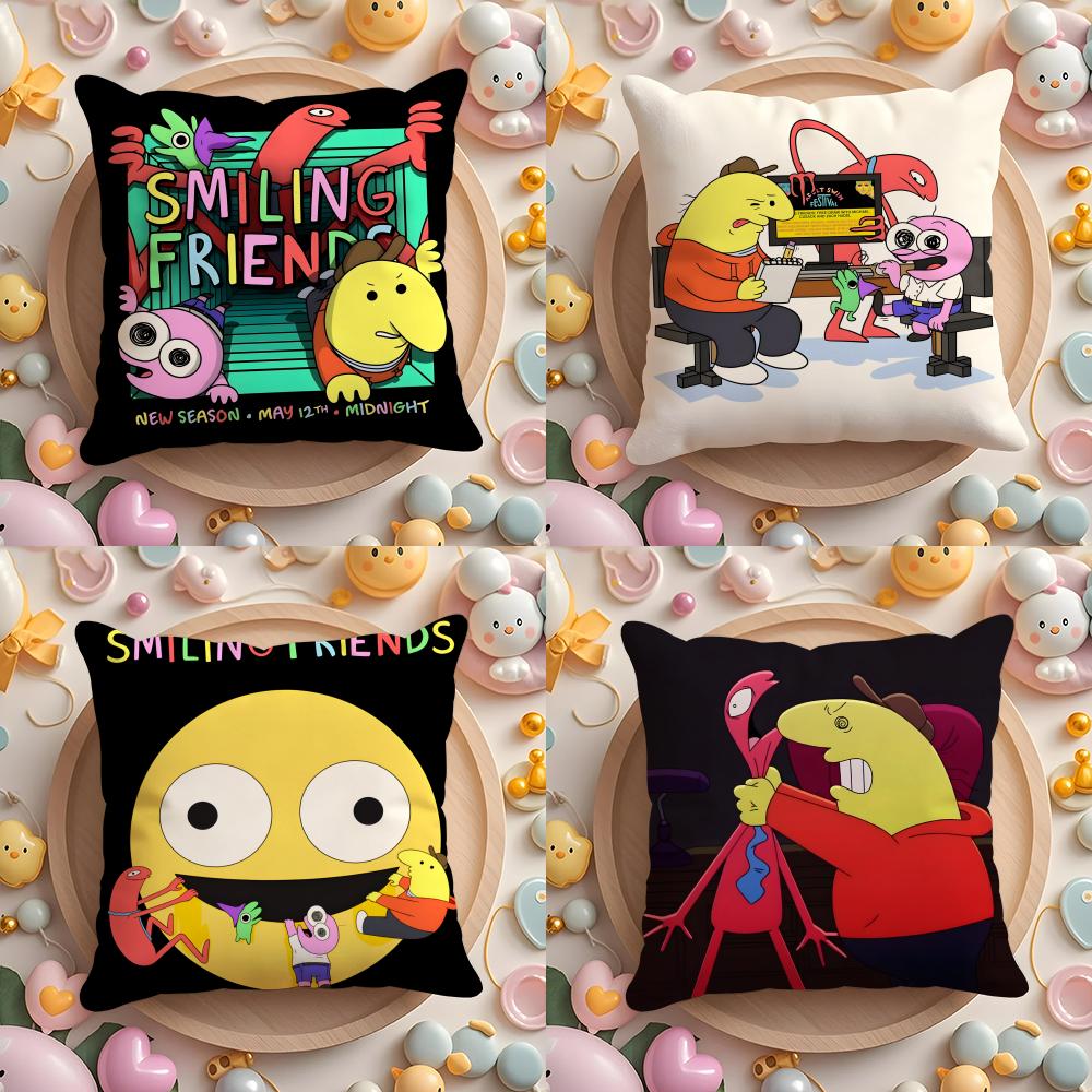 S-Smiling cartoon F-Friends Cushion Cover Home & Car Multi-Scene Pillow Cover - Reversible, Soft & Durable for Daily Use
