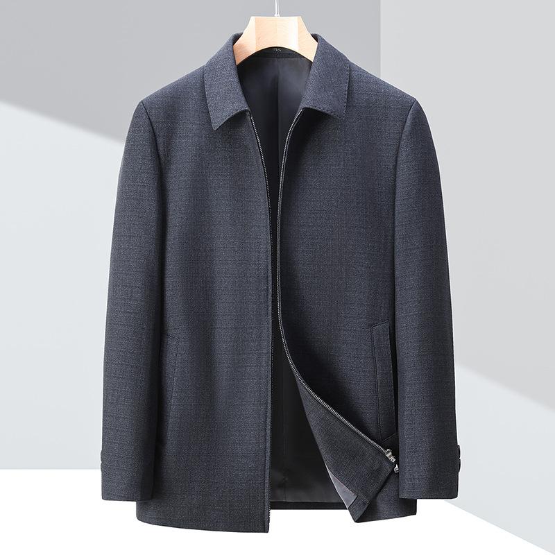 Middle-aged Wool Jacket Men's Spring and Autumn New Daddy Lapel Jacket Business Casual Elderly Non-iron Top
