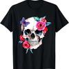 Gothic Flower And Butterfly Fun Roses Skeleton Gothic Skull T-Shirt
