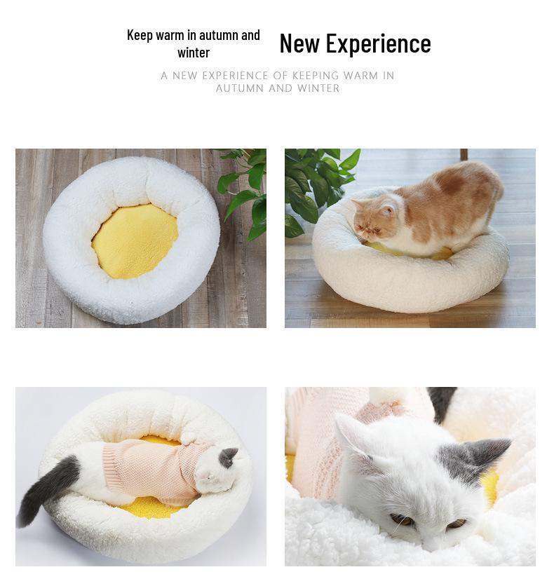 Creative Egg Yolk Pet Bed for Cats & Dogs - Round, Warm, All-Season Mat