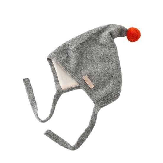 Kids Hat Plush Ball Decor Lace-up Warm Elastic Winter Hat Comfortable Loose Fit Cold Weather Baby Hat