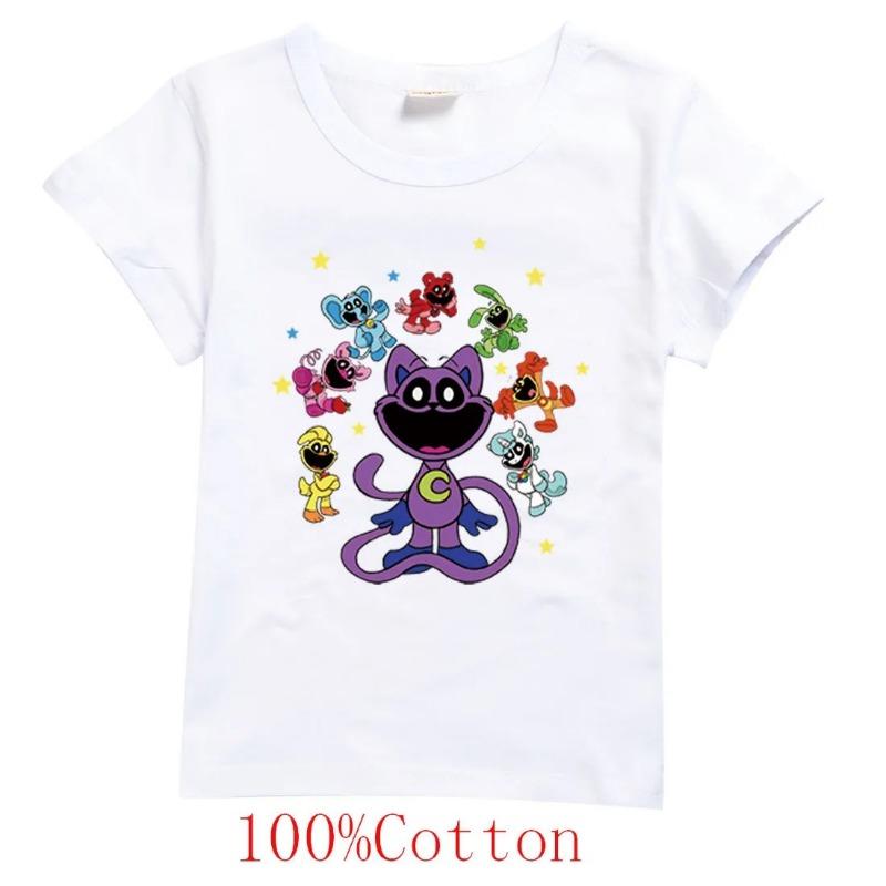 New Game Smiling Critters Tshirts Kids 2024 Summer Clothes Boys Cat Nap T-shirt Baby Girls Short Sleeve Tops Children's Clothing