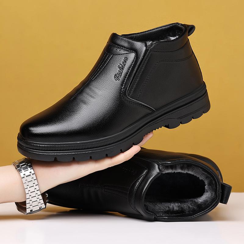 Fashion Winter Men's Cotton Shoes Northern Fleece-Lined Thickened High-Top Men's Shoes Genuine Leather Wool Lined Anti-Slip Snow Boots