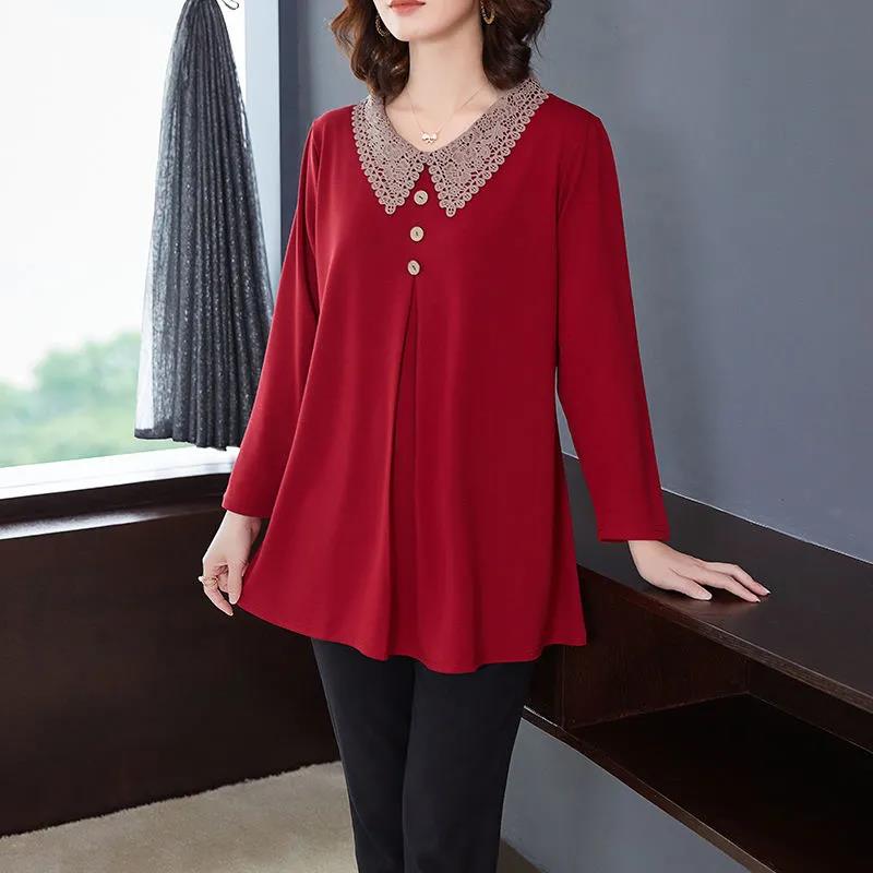 Spring and Autumn Mother's Wear Long Sleeve Loose Large Size T-Shirt Western Style Bottoming Shirt Top