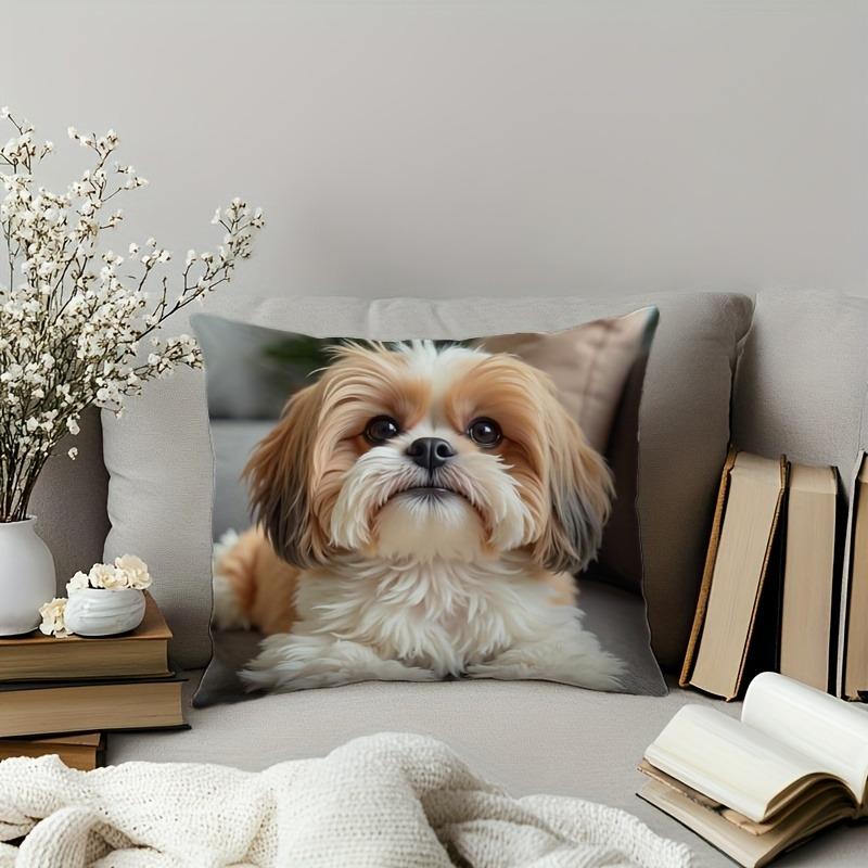 Αξιολάτρευτη Μαξιλαροθήκη με Εκτύπωση Shih Tzu για μια Ζεστή Διακόσμηση Σπιτιού Κάλυμμα μαξιλαριού καναπέ, διακόσμηση σπιτιού, δωματίου, κοιτώνα, 2D εκτύπωση