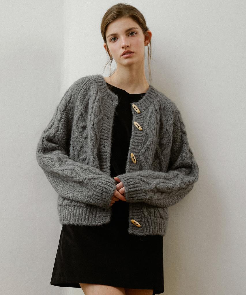 LETTERA Alpaca Wool Toggle Cable Cardigan_Charcoal