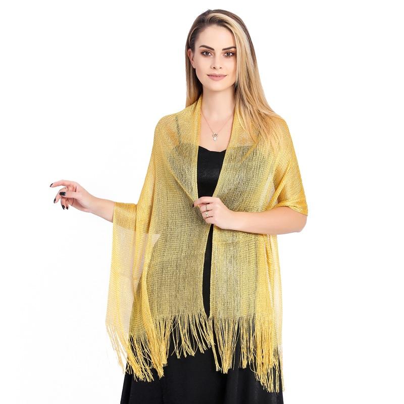 Elegant Shawls For Evening Dresses Female Golden Silvery Wire Tassels Bridal Bridesmaid Party Wedding Party Accessories Scarf