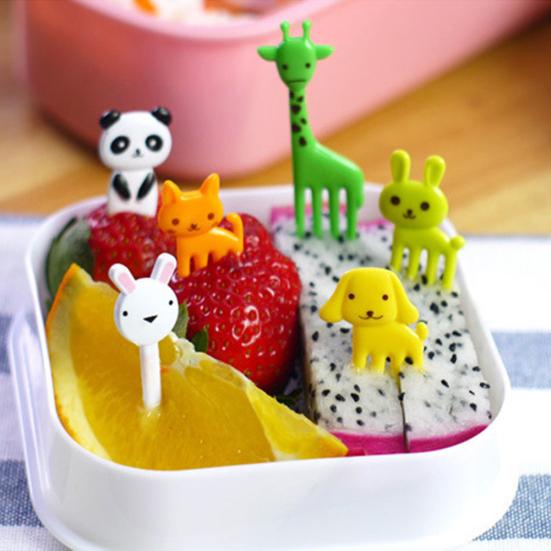 10 Stück Kind Kind Cartoon Tier Lebensmittel Obst Spieß Gabel Bento Lunchbox Deko Teile