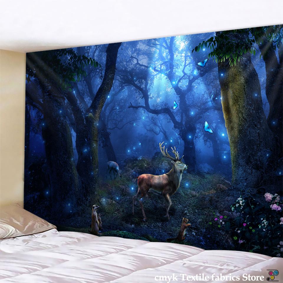 Natur Wald Wandteppich Wandbehang Psychedelische Bäume Stoff Wandteppich Wohnkultur Polyester Tischdecke Sonnenuntergang Wellen Wandteppich
