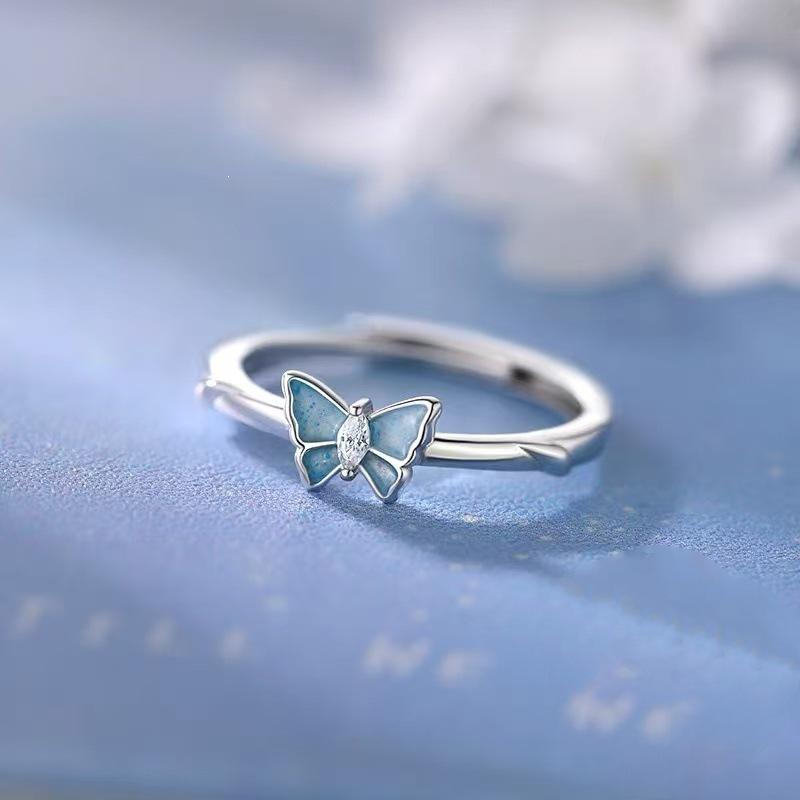 925 Sterling Silver Butterfly Open Ring: Elegant Light Luxury Women's Plain Band for Index Finger