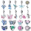 Breloques colorées en argent S925, papillon, libellule, colibri, série printemps, perles adaptées aux bijoux originaux du Bracelet S925