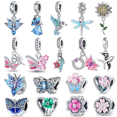 Fashion 925 Silver Colorful Butterfly Dragonfly Hummingbird Spring Series Charms Beads Fit Fasion 925 Bracelet Jewelry