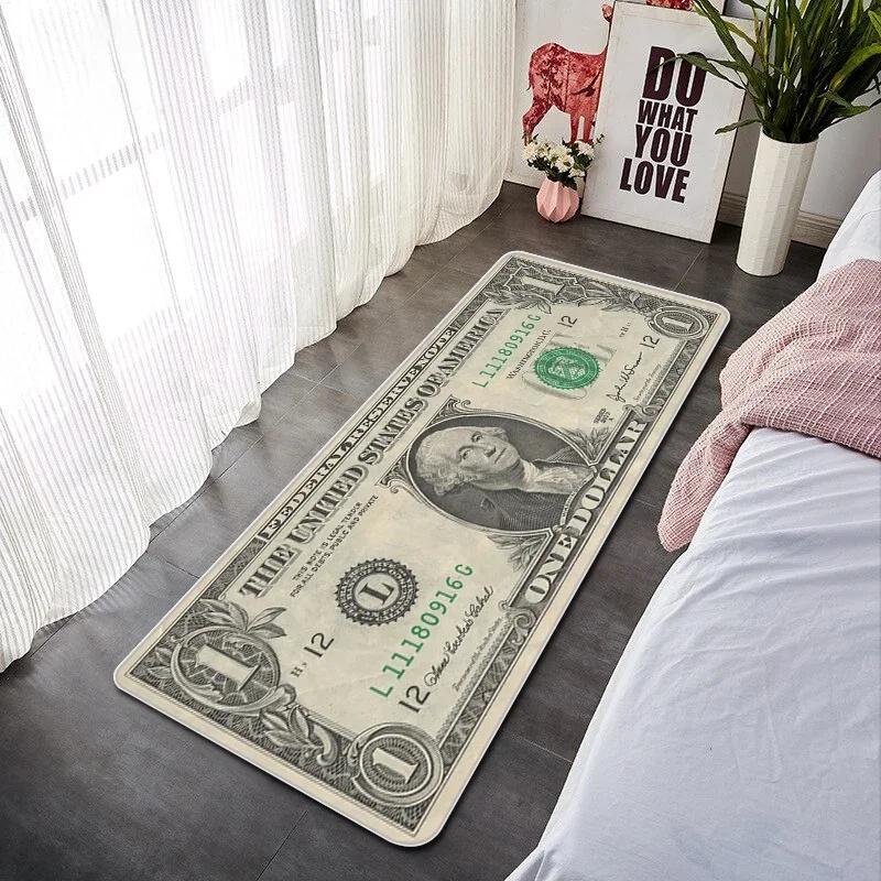 Creative Dollar Bill Print Floor Mat Non Slip Rug for Bedroom Living Room Kitchen Entrance Durable Washable Carpet Home Decor