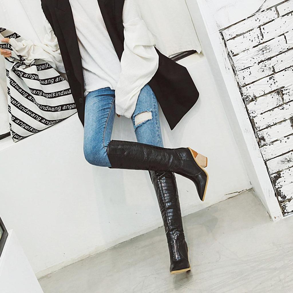 Women's High Heel Boots Fashion Solid Color Pointed Thick Heel Large Versatile Martin Boots