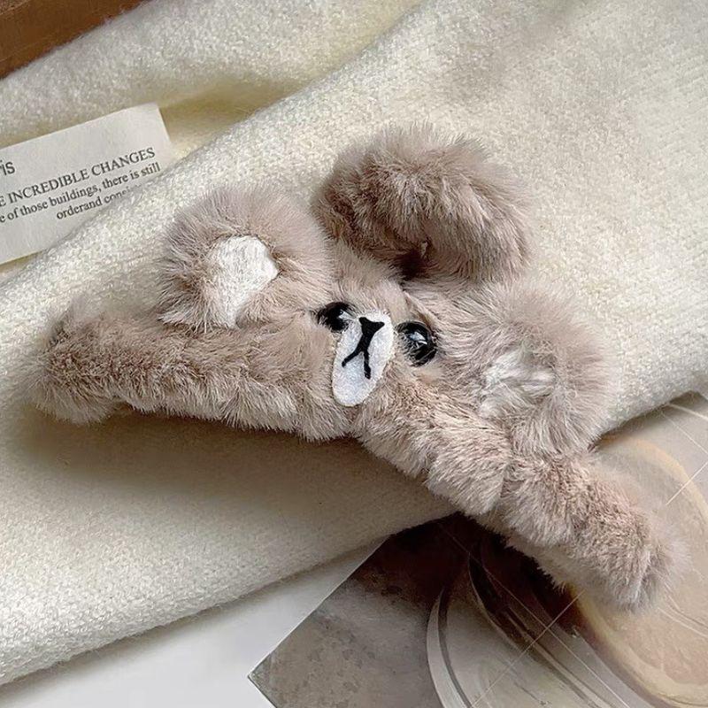 1pc Autumn and Winter Plush Gripper Cute Teddy Bear High-end Hair Clip Women's Back of the Head Large Shark Clip Headband