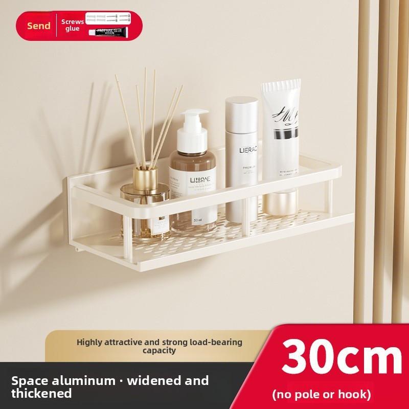 Modern Layer Aluminum Bathroom Shelf With Oxidized Finish And Hanging Hooks For Home Use