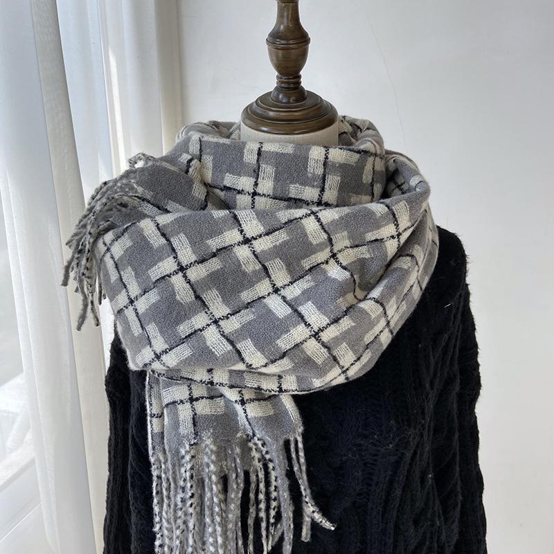 Women Winter Knit Scarf Headscarf Ladies Men Casual Preppy Plaid Tassel Warm Scarve Pashmina Mujer Male Foulard Wrap Shawl New