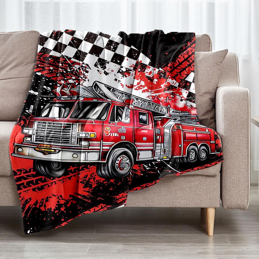 fire truck Theme Printed Blanket - Perfect for Couch, Bed, Travel & Outdoor Use | Machine Washable, Cozy & Durable.