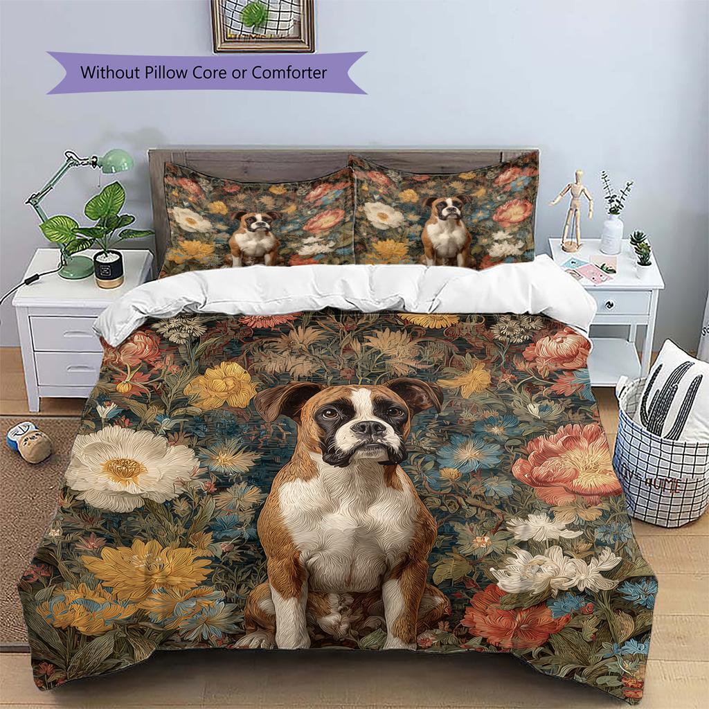 Vintage Boxer Pattern Bedding Home Decoration Birthday Gift (1 * Duvet Cover + 2 * Pillowcase, Without Core)