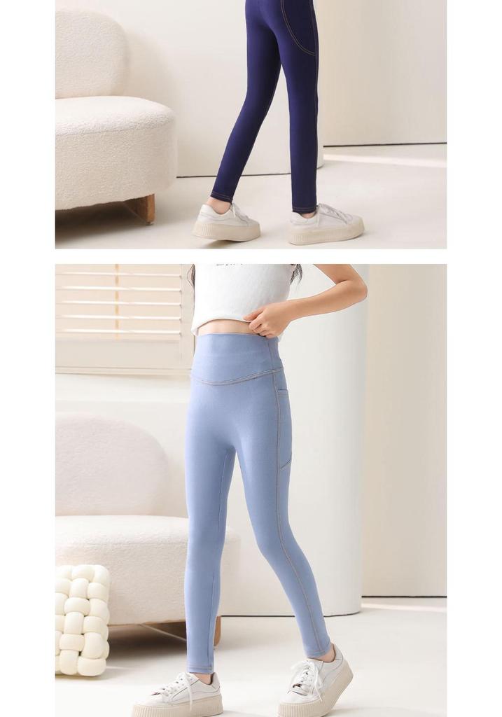 Stylish Girls' Slim Fit Imitation Denim Leggings for Spring and Autumn: Elastic, Long Pants for Kids