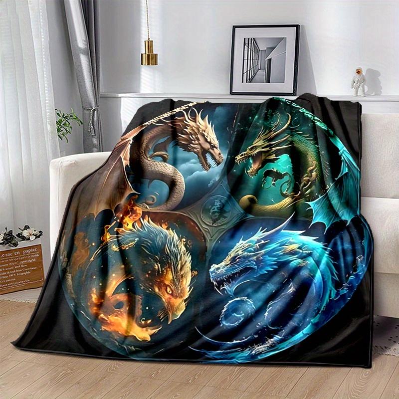 1pc Composition of Fire Water Earth and Air Dragons Blanket Soft Throw for Home Decor, Gift Idea, Living Room, Travel, Camping, Car Blankets