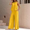 Elegant 2025 Solid Color Crew Neck Tank Top & Wide-Leg Pants Set for Women
