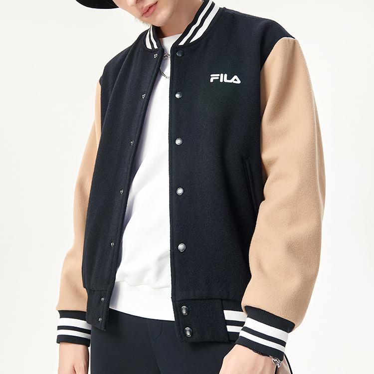 Fila Fusion Baseball Retro Color Block Loose Fit Sports Jacket Men Jackets Deep-Black T11M142501FBK