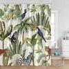 Tropical Animal Shower Curtain Leopard Wild Animal Flamingo Parrot Zebra Green Plant Palm Leaf Bathroom Curtain Decoration