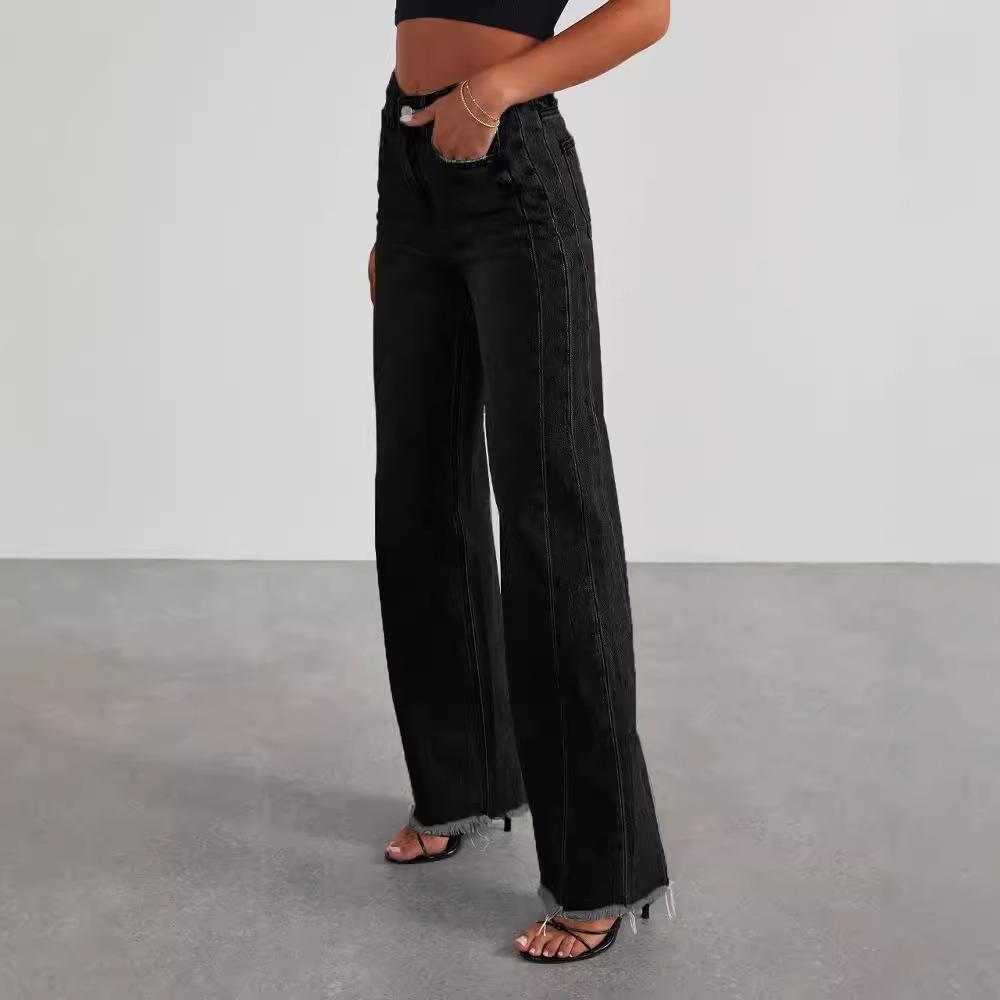 GMXIA Jeans Women's Wash Loose Casual Straight Leg Wide Leg Mop Pants