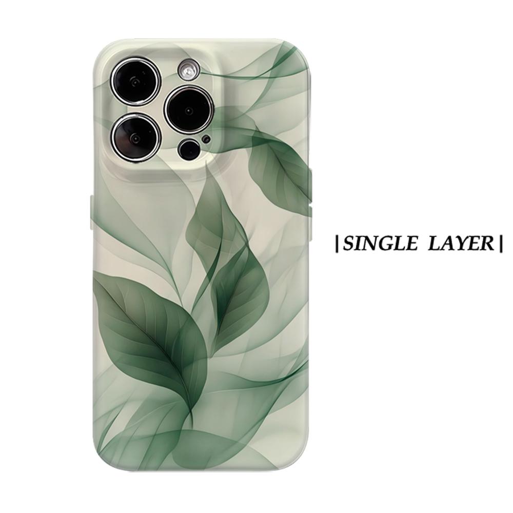 Transparent Green Leaves Phone Case for IPhone 17AIR 16E 16 15 14 13 12 11 17 Pro Max Plus Double-layer Back Cover