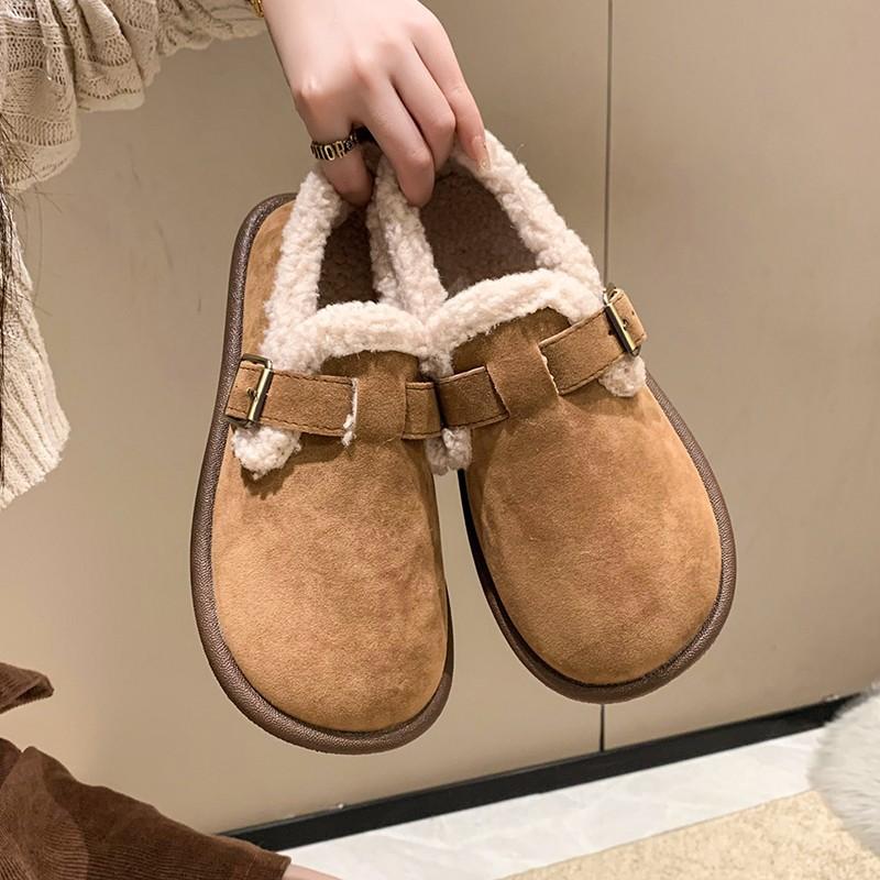 Korean version 2025 winter velvet snow boots lazy shoes round head thick sole one-word buckle cotton shoes women's shoes Doudou shoes