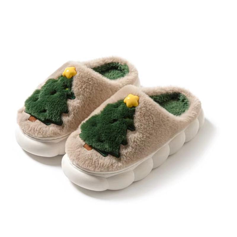 Winter Plush Christmas Slippers Men Women Fashion Cartoon Platform Men's House Shoes Indoor Warm Fluffy Women's Home Slippers