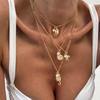 Colier cu pandantiv din aliaj de căluți de mare, în stil de vacanță, cu perle personalizate, cu mai multe straturi, lanț de guler, lanț de os, colier pentru femei de călătorie la modă.