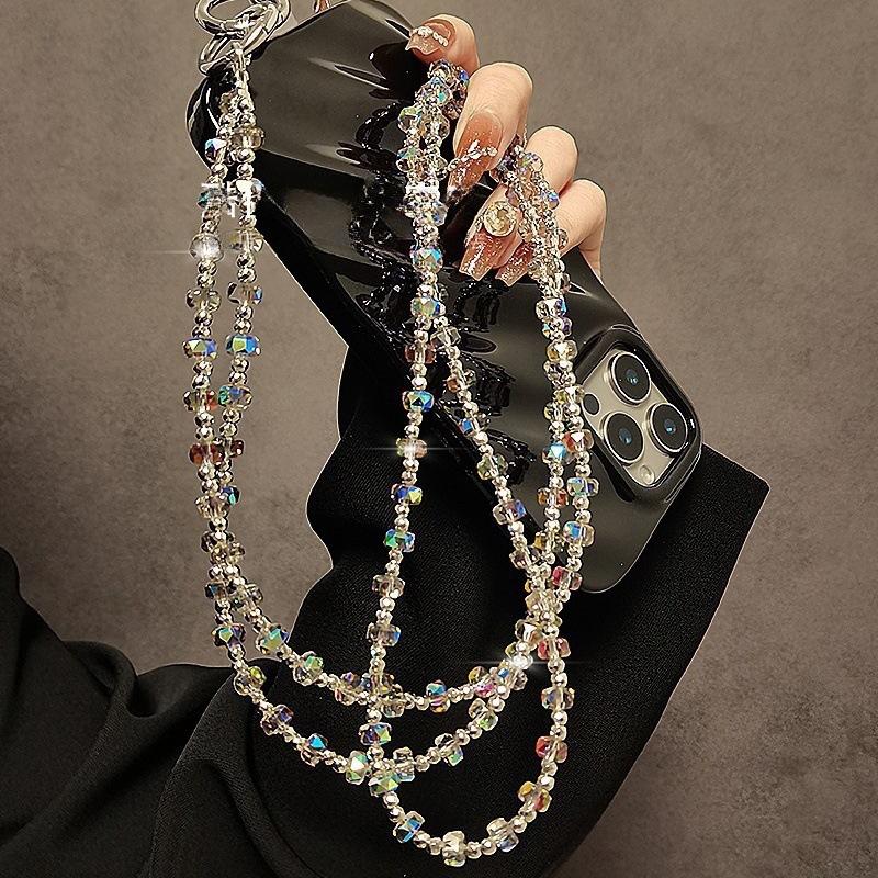Long Crossbody Mobile Phone Lanyard, Anti‑Lost Crystal Beaded Phone Chain, Versatile Decorative Pendant For Phone And Bag