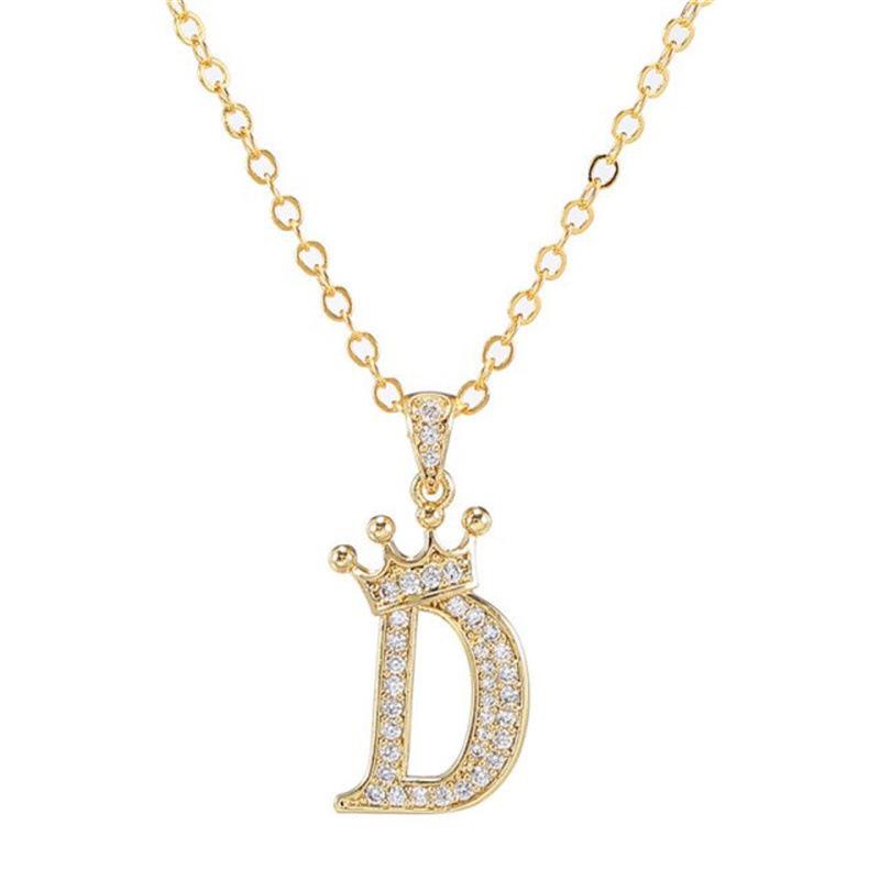 Unisex Fashion Crown A-Z Alphabet Pendant Vintage Chain Necklaces Hip-Hop Style Crystal Zircon Punk