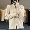 Fall/Winter 100% Pure Wool Cardigan Ladies Stand Collar Zipper Loose Long Sleeve Warm Cashmere Knit Bottoming Sweater Coat