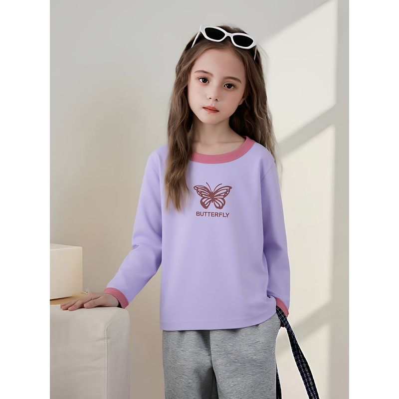 New Children's Clothing, Kidsren's Pure Cotton Long-Sleeved T-Shirt, Baby Bottoming Shirt, Spring Girls' Top, Cartoon Butterfly Print Ins