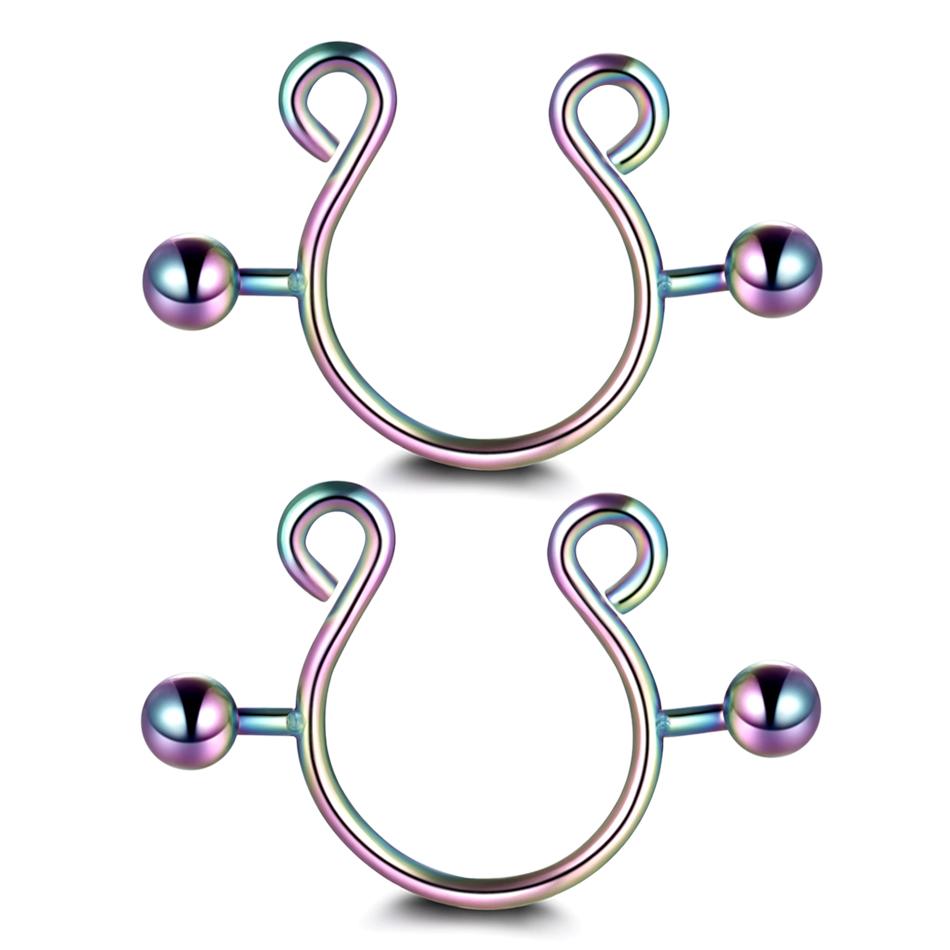 2pcs/lot Surgical Steel Fake Sexy Nipple Clip Rings Charm Faux Nipple Shield Non Piercing Rings Body Jewelry for Women Gift