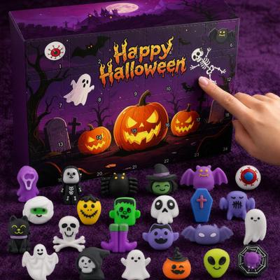 Halloween Adventskalender, 24 Dagen Aftelkalender met 24 Stuks Langzaam Rijzende Knijpspeeltjes, Enge Verzamelpoppen Halloween Cadeaus