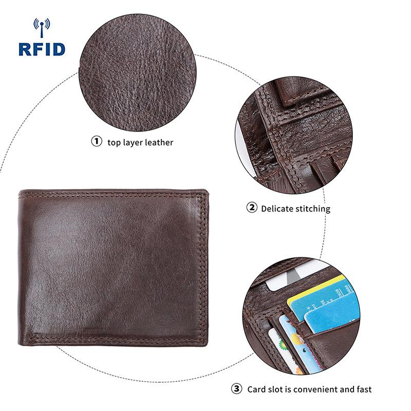 Herren Leder Geldbörse Retro RFID Bargeld Diebstahlschutz Münzfach Faltbare Geldbörse Multi-Kartenfach Geldbörse
