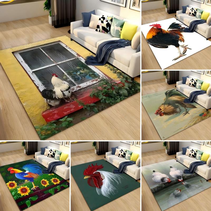 3D Rooster and Hen Chicken Carpet Bedroom Full Cover Living Room Rug Resistant To Dirt Easy To Maintain Soft Kitchen Decor Mat