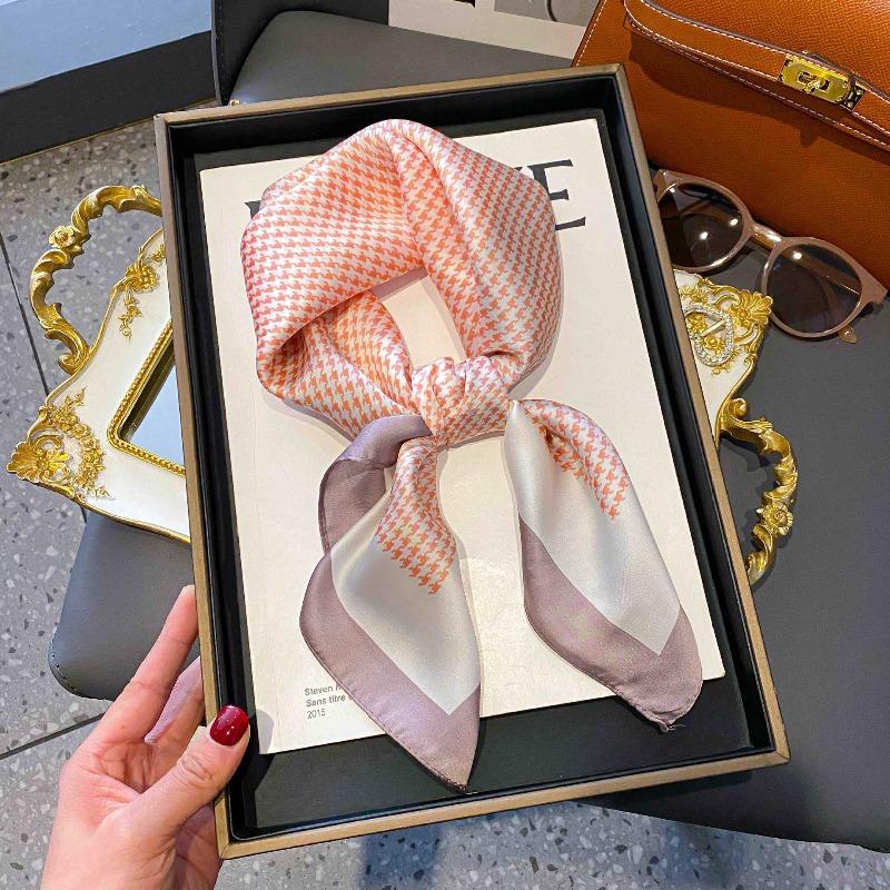 New Striped Silk Scarf Simulation Silk Small Square Scarf Simple Fashion Professional Scarf Silk Scarf Square Scarf High-end Matching
