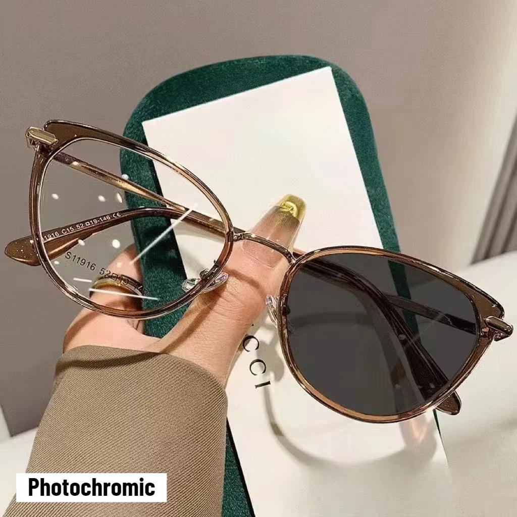 Lunettes de mode œil de chat photochromiques pour myopie pour femmes, lunettes de soleil à protection UV changeant de couleur en extérieur, lunettes pour myopie